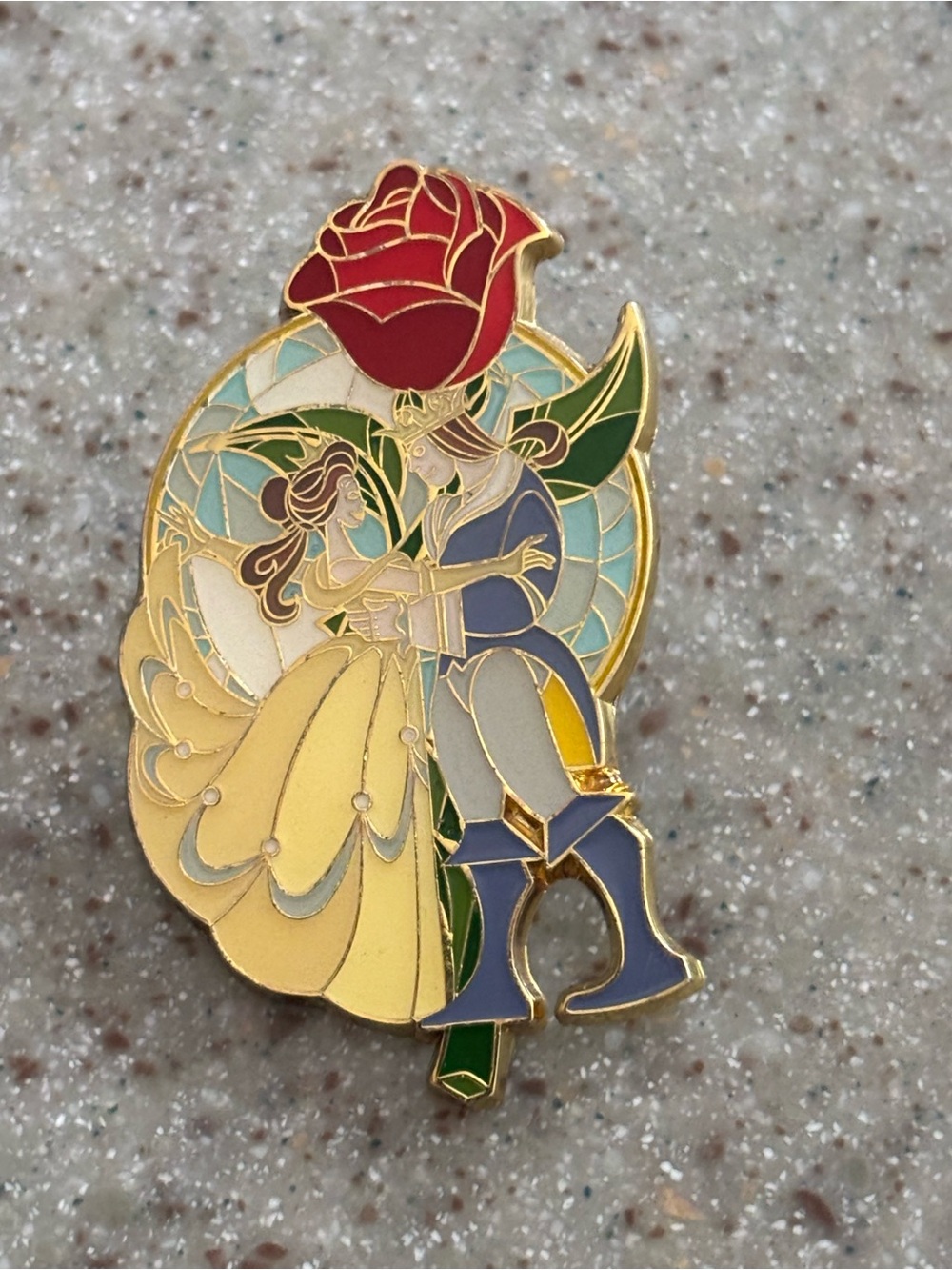 Disney Beauty & Beast Rare Stained Glass Rose Belle & Adam Dancing Loungefly Pin